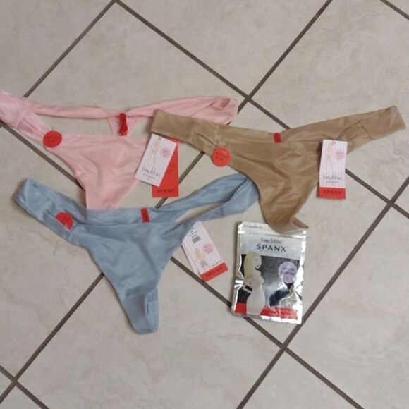 NWT Spanx Underwear bundle Four Thongs Gloss pink Ice blue Nude and Black L/XL - Picture 2 of 10